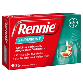 Rennie Spearmint Heartburn & Indigestion Relief Chewable Tablets 36pk 3 Rennie Spearmint Heartburn & Indigestion Relief Chewable Tablets 36pk