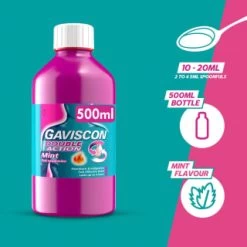Gaviscon Double Action 500ml - Mint 10 Gaviscon Double Action 500ml - Mint -Health And Beauty Stores 384992 gaviscon 500ml double action mint liquid 2