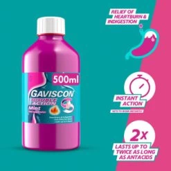 Gaviscon Double Action 500ml - Mint 12 Gaviscon Double Action 500ml - Mint -Health And Beauty Stores 384992 gaviscon 500ml double action mint liquid 3