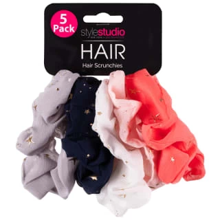 Style Studio Hair Scrunchies 5pk - Gold Stars 3 Style Studio Hair Scrunchies 5pk - Gold Stars